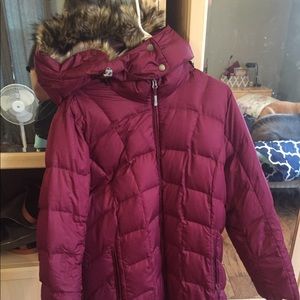Berry Red Eddie Bauer Long Winter Coat with Down